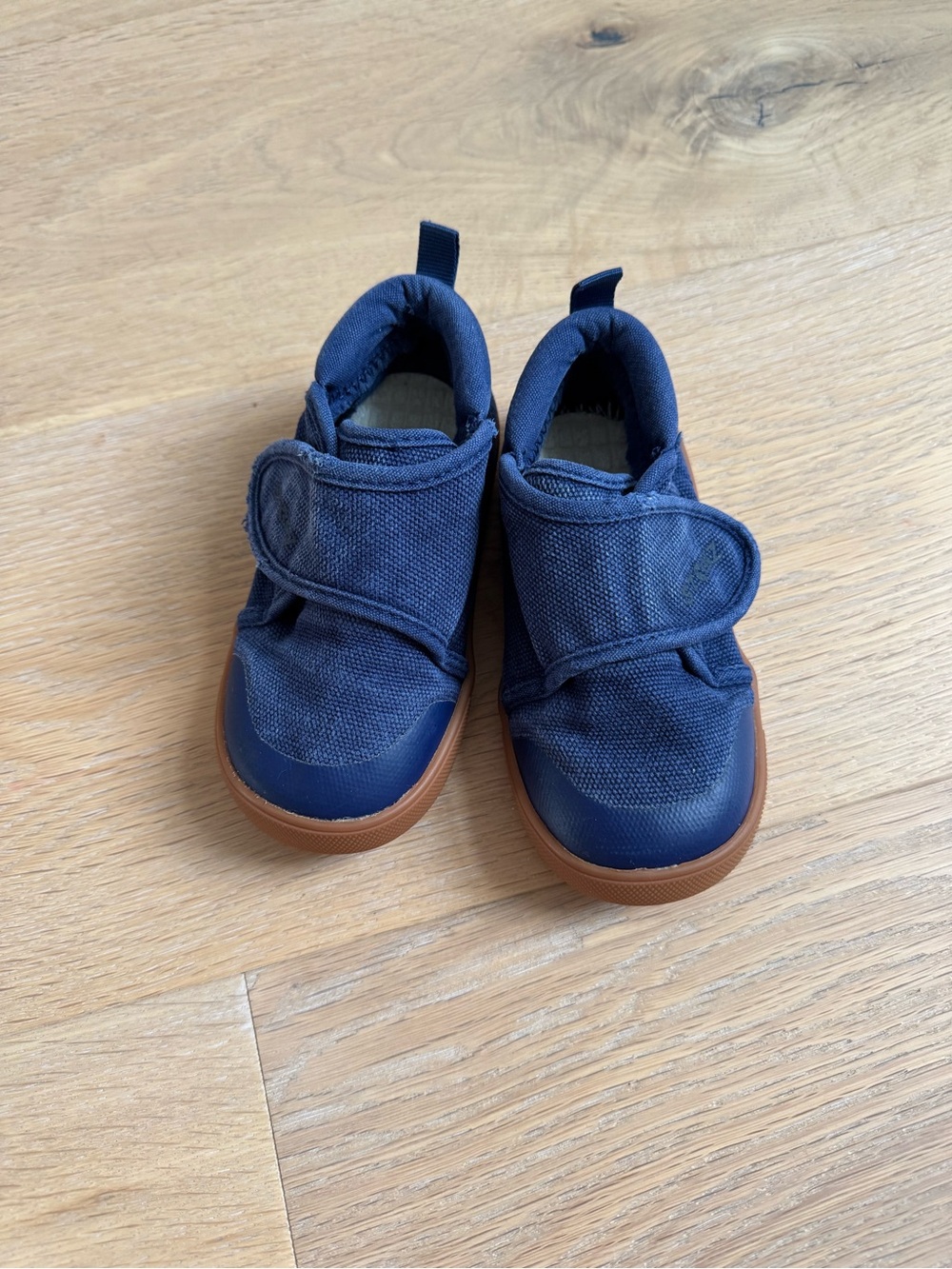 Stonz Navy Blue Canvas Hook-and-Loop Toddler Sneakers with Brown Sole